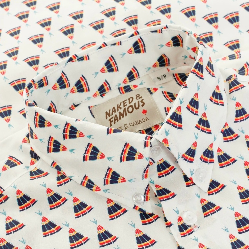 Naked & Famous Teepee Print White Shirt – Size Medium (BNWOT)